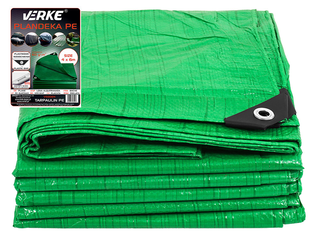 PLANDEKA UNIWERSALNA 4x6 M ZIELONA VERKE V50004 60 g/m WZMACNIANE NAR