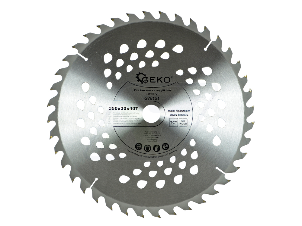 PIŁA TARCZA WIDIOWA DO CIĘCIA DREWNA 350x30 40 ZĘBÓW TNĄCYCH GEKO G78151