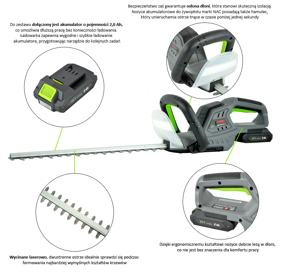 NOŻYCE AKUMULATOROWE DO ŻYWOPŁOTU NAC HB20-B20-45-L-S 20 V OSTRZE 45,5 CM