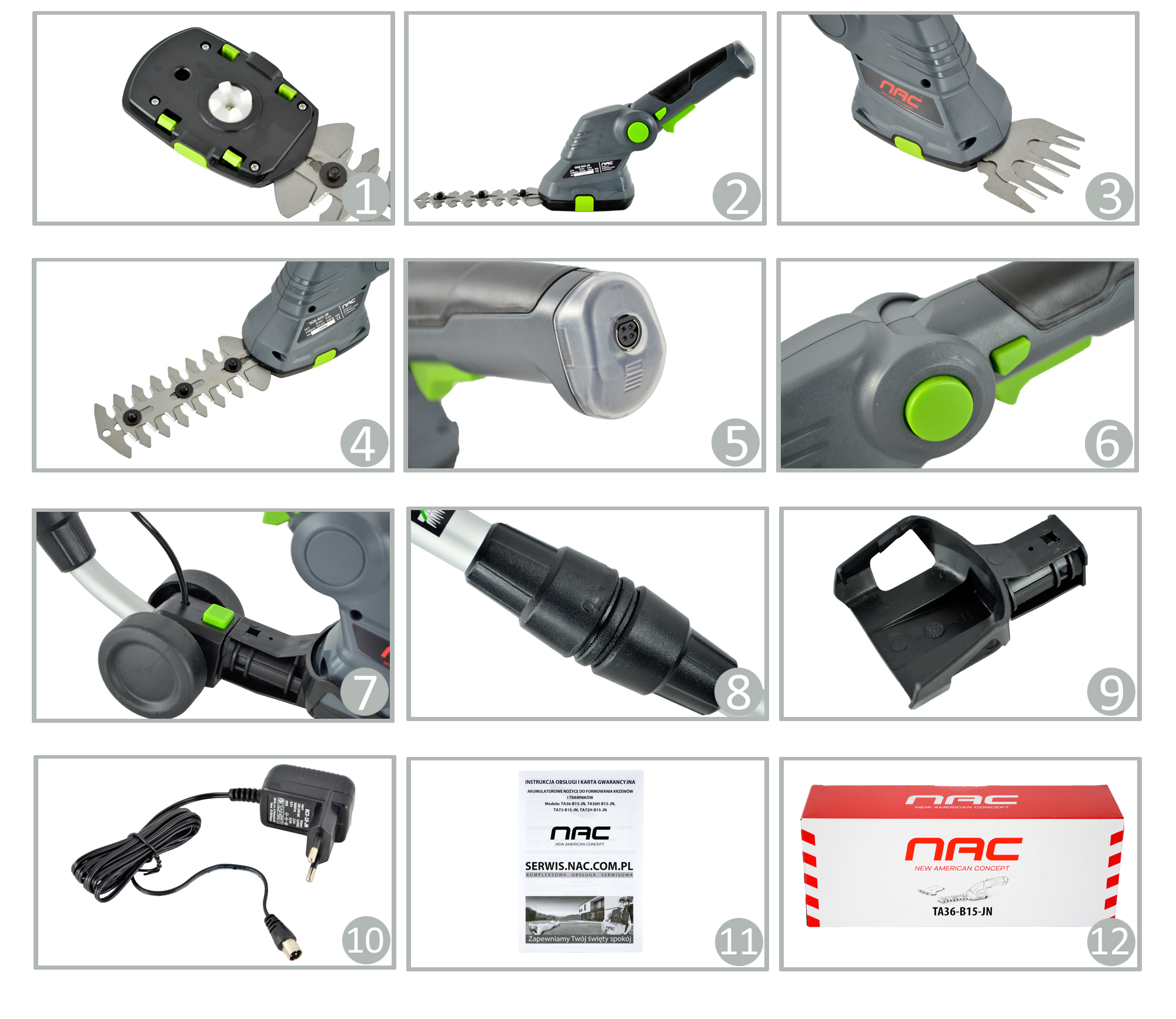 NOŻYCE AKUMULATOROWE DO TRAWY I KRZEWÓW NAC TA 36H-B15-JN 3.6 V + UCHWYT