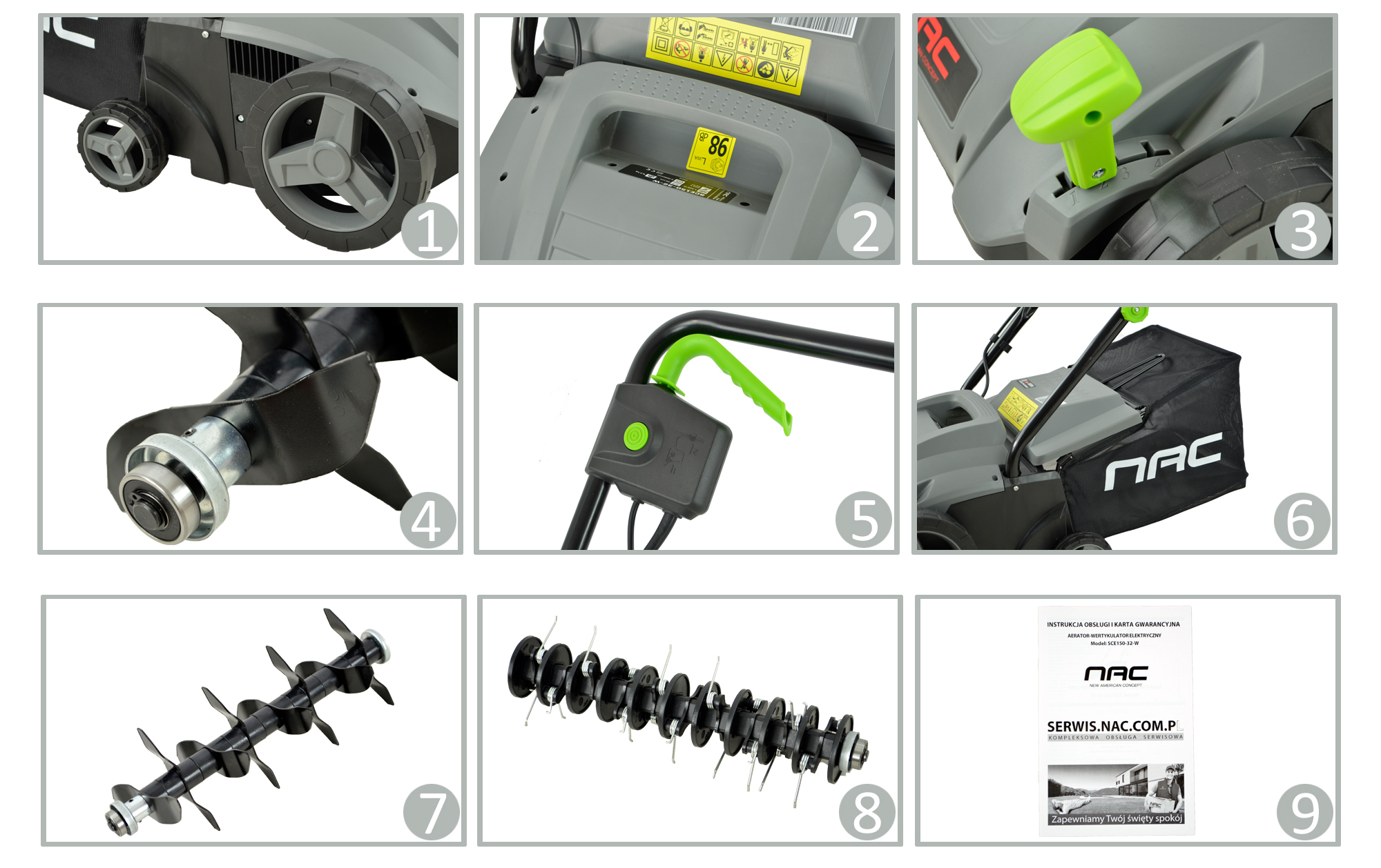 WERTYKULATOR AERATOR NAC SCE150-32-W 1500 W 2 WAŁKI SZER. 32 CM 2 FUNKCJE