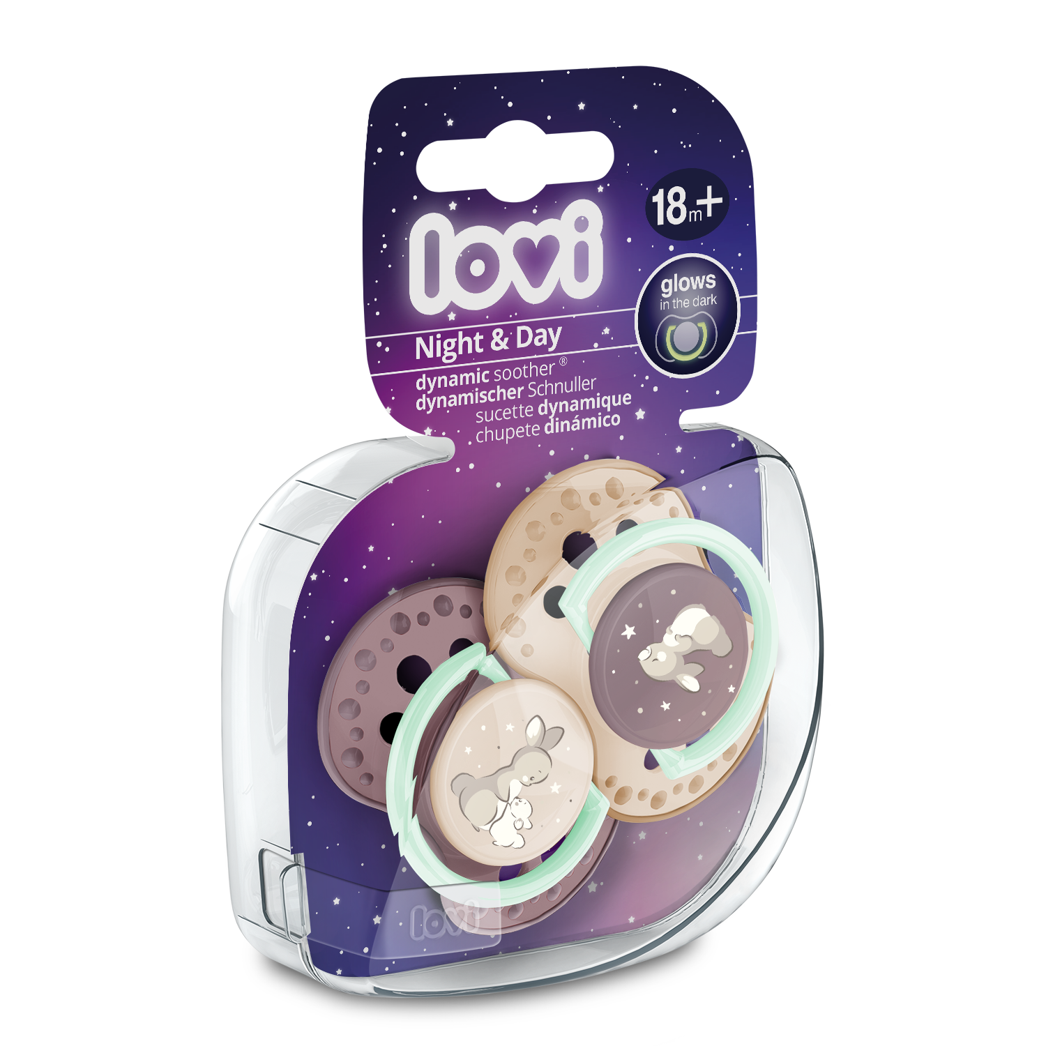 LOVI  Smoczek silikonowy dynamiczny  18m  2szt  Night&Day Girl