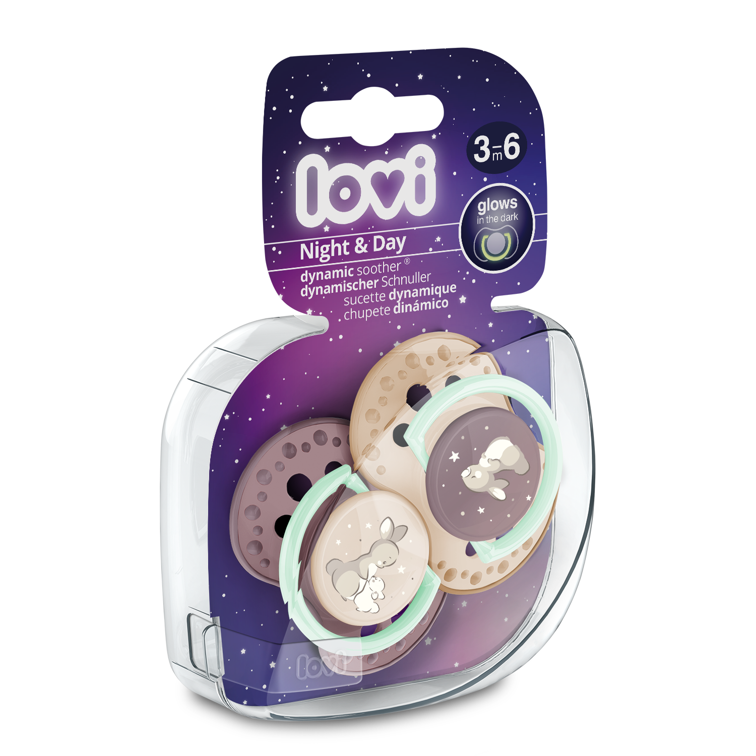 LOVI  Smoczek silikonowy dynamiczny  3-6m  2szt  Night&Day Girl