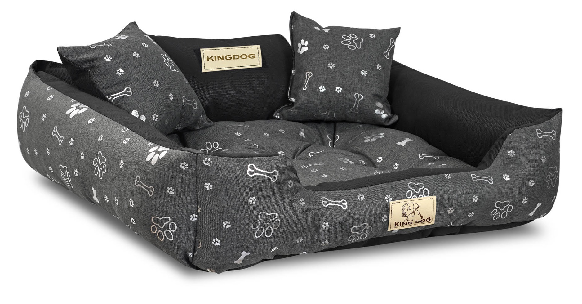 Legowisko dla psa kojec KINGDOG 75x65 cm wodoodporne kości srebrne