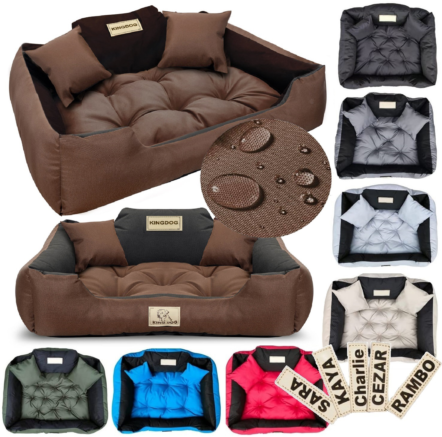 Legowisko dla psa kojec KINGDOG 75x65 personalizowane wodoodporne brązowe