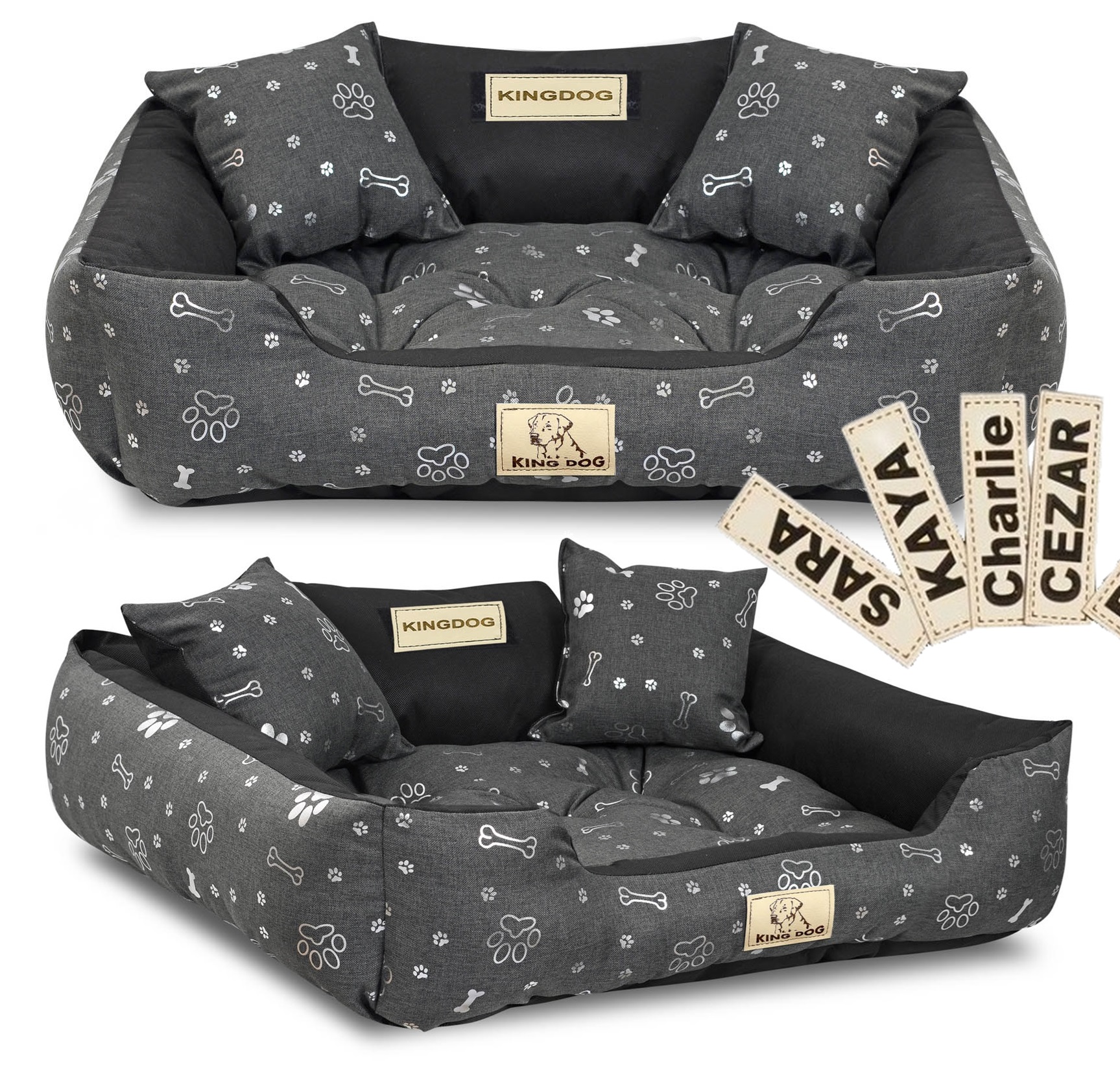 Legowisko dla psa kojec KINGDOG 115x95 cm wodoodporne kości srebrne