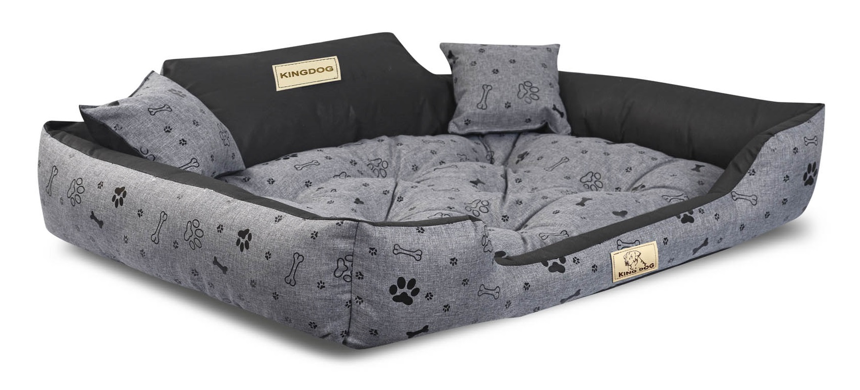 Legowisko dla psa kojec KINGDOG 115x95 cm wodoodporne kości czarne