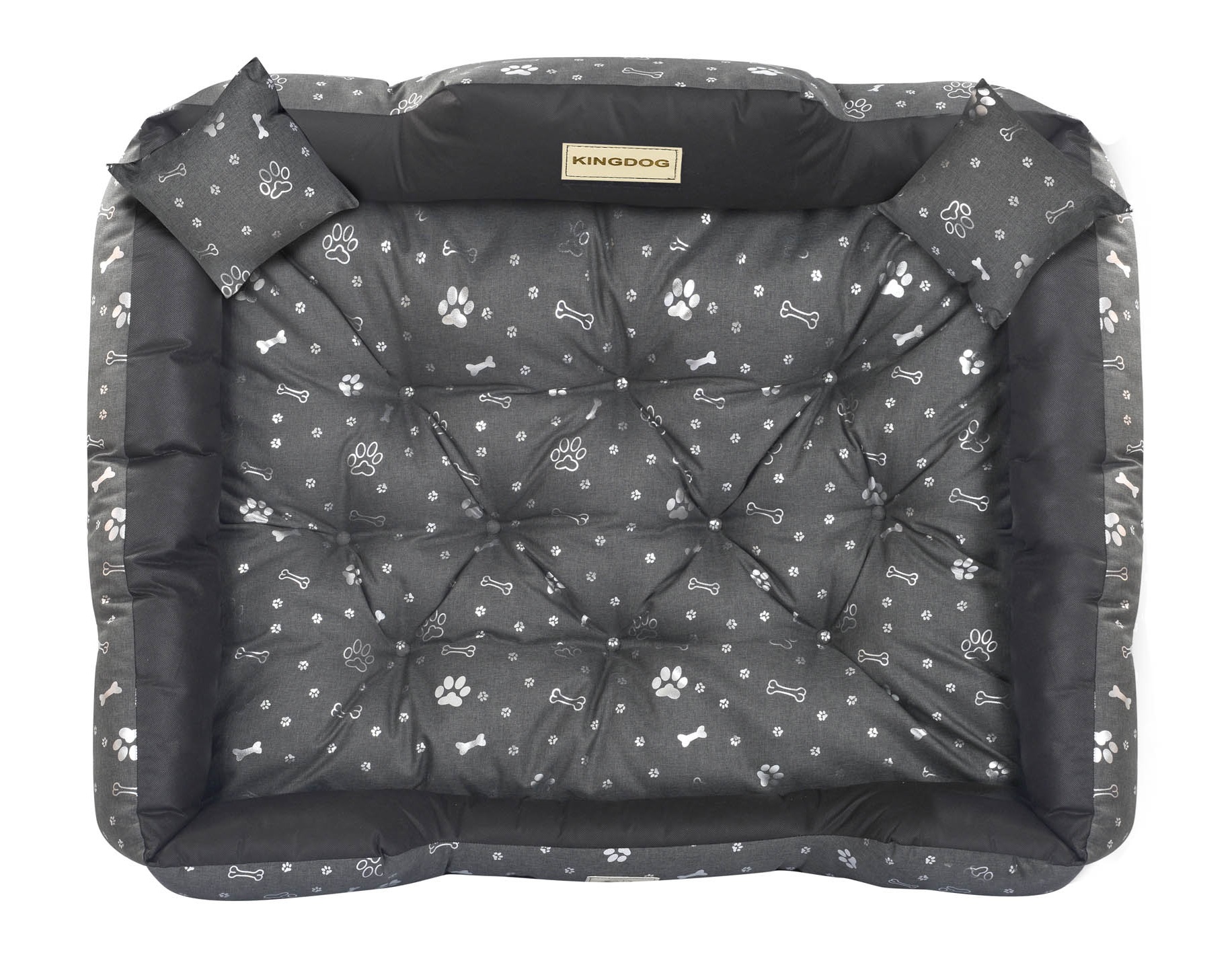 Legowisko dla psa kojec KINGDOG 115x95 cm wodoodporne kości srebrne