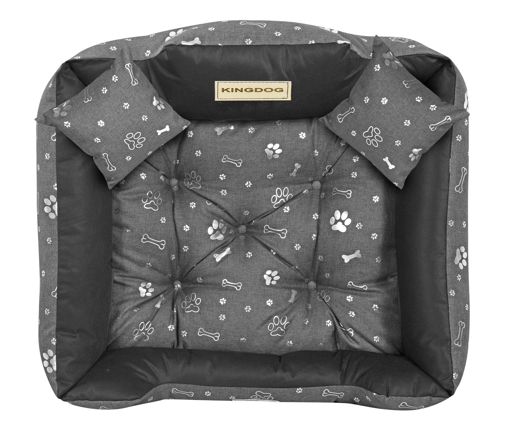 Legowisko dla psa kojec KINGDOG 75x65 cm wodoodporne kości srebrne