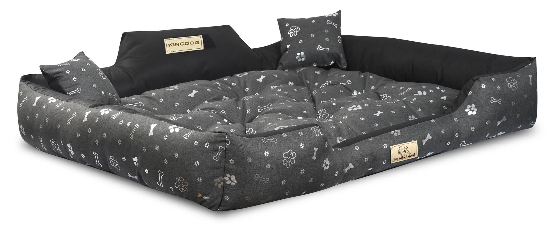Legowisko dla psa kojec KINGDOG 115x95 cm wodoodporne kości srebrne