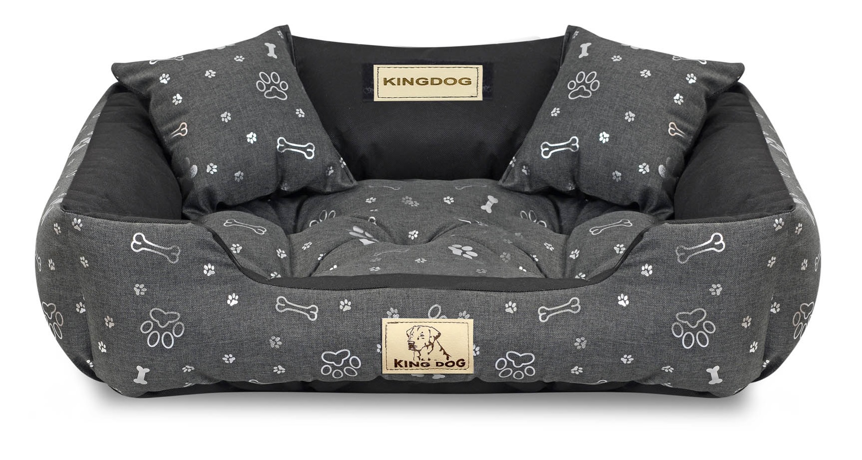 Legowisko dla psa kojec KINGDOG 75x65 cm wodoodporne kości srebrne