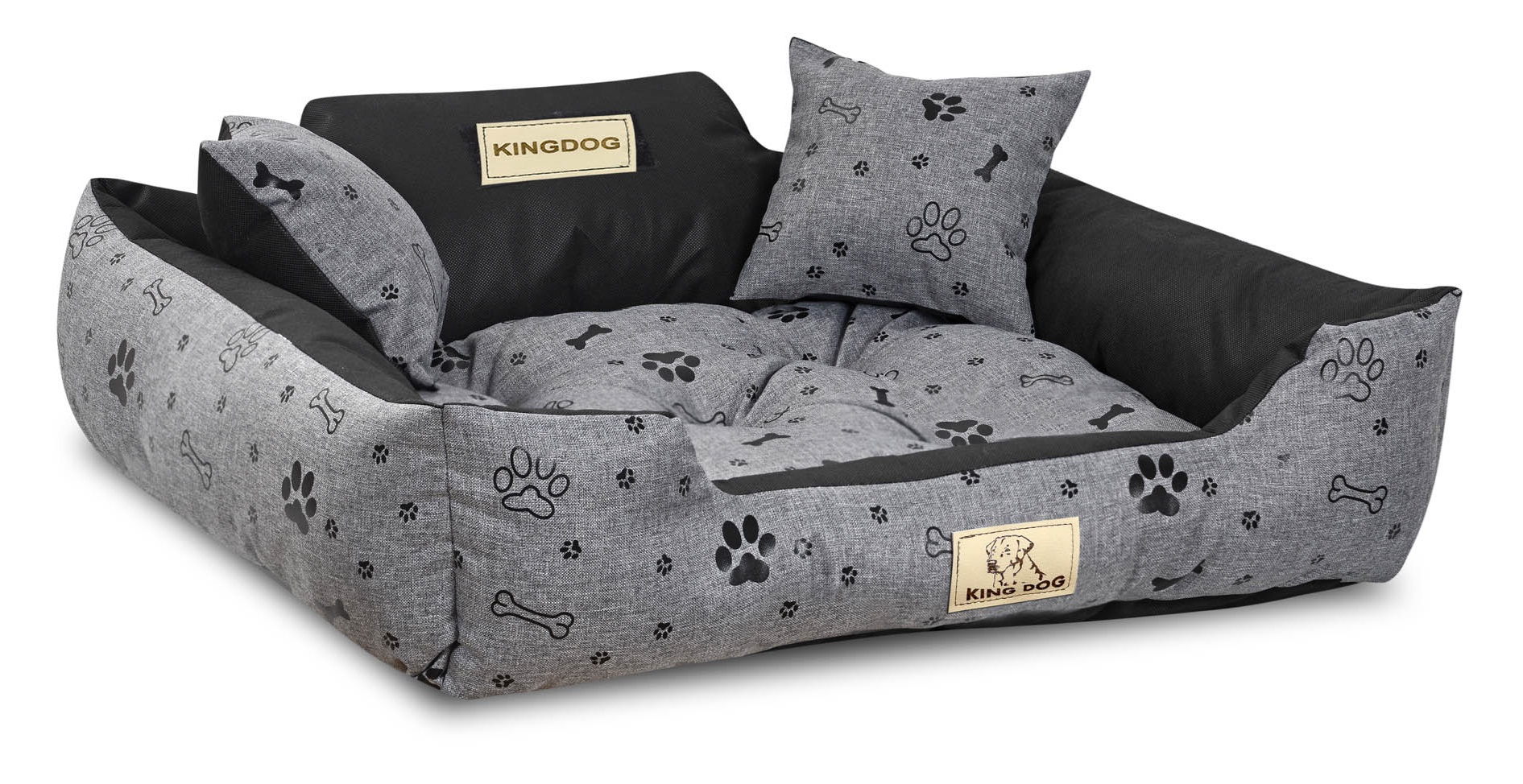 Legowisko dla psa kojec KINGDOG 75x65 cm wodoodporne kości czarne