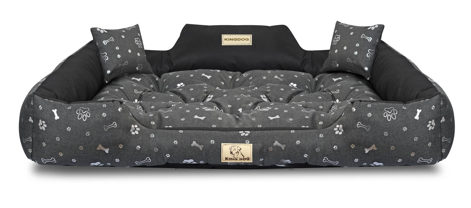Legowisko dla psa kojec KINGDOG 115x95 cm wodoodporne kości srebrne