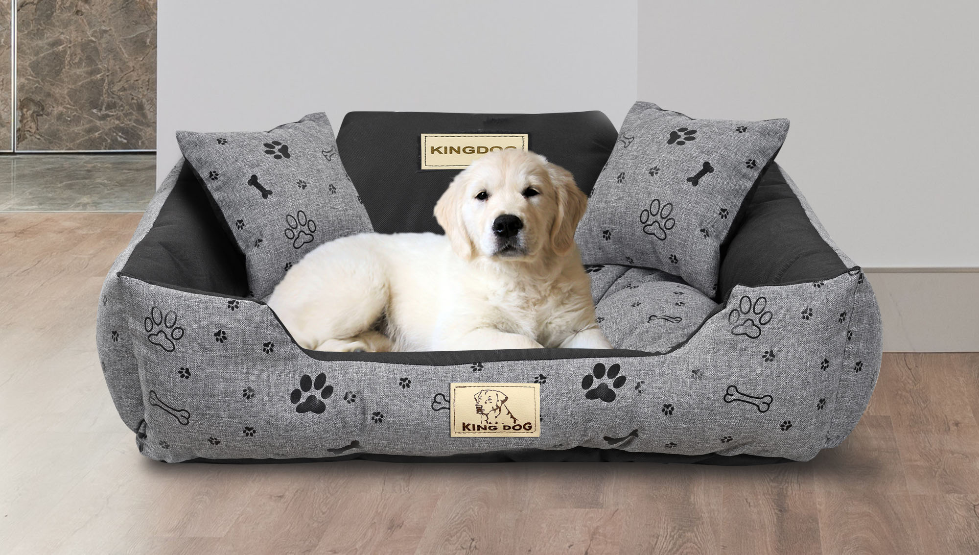Legowisko dla psa kojec KINGDOG 75x65 cm wodoodporne kości czarne
