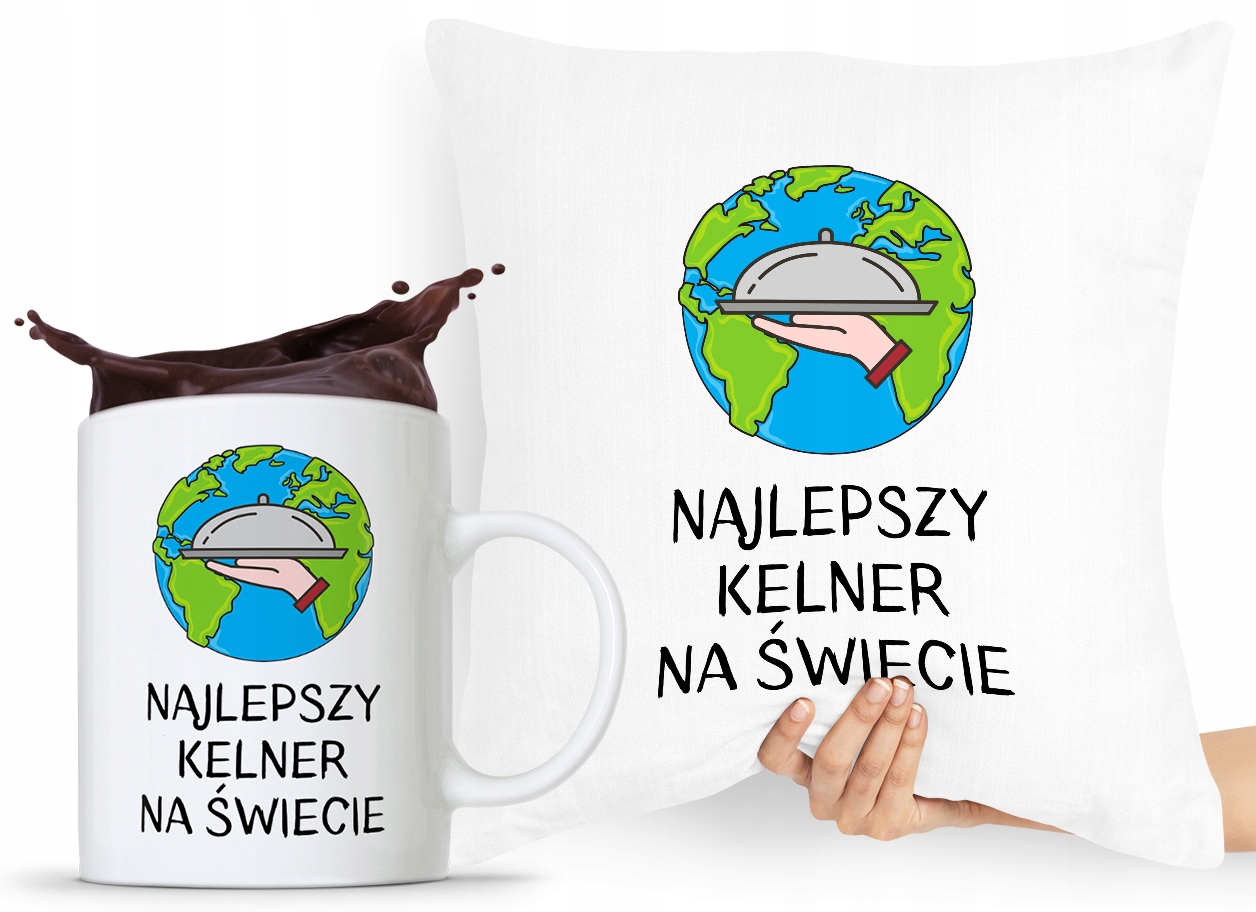 Zestaw Poduszka + Kubek Dla Kelnera Prezent Z Nadrukiem Ze Zdjęciem