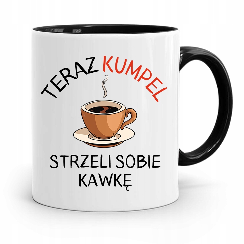 Kubek Czarny Dla Przyjaciela Strzeli Sobie Kawkę Z Nadrukiem Ze Zdjęciem