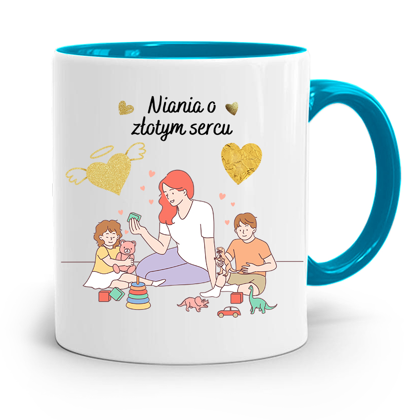Dla Niani Opiekunki Kubek Błękitny Na Prezent Z Nadrukiem Ze Zdjęciem