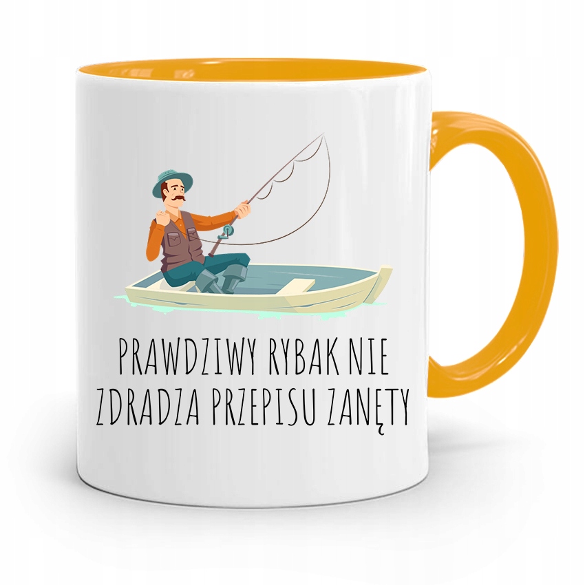 Kubek Żółty Wędkarza Rybaka Prawdziwy Rybak Z Nadrukiem Ze Zdjęciem