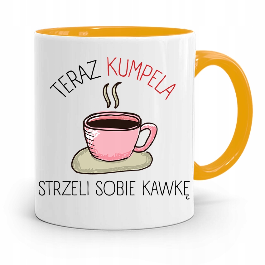 Kubek Żółty Dla Przyjaciela Strzeli Sobie Kawkę Z Nadrukiem Ze Zdjęciem