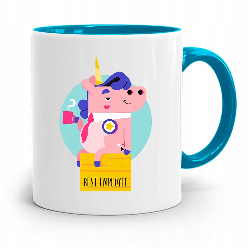 Pracownika Kubek Błękitny Best Employee Z Nadrukiem Ze Zdjęciem