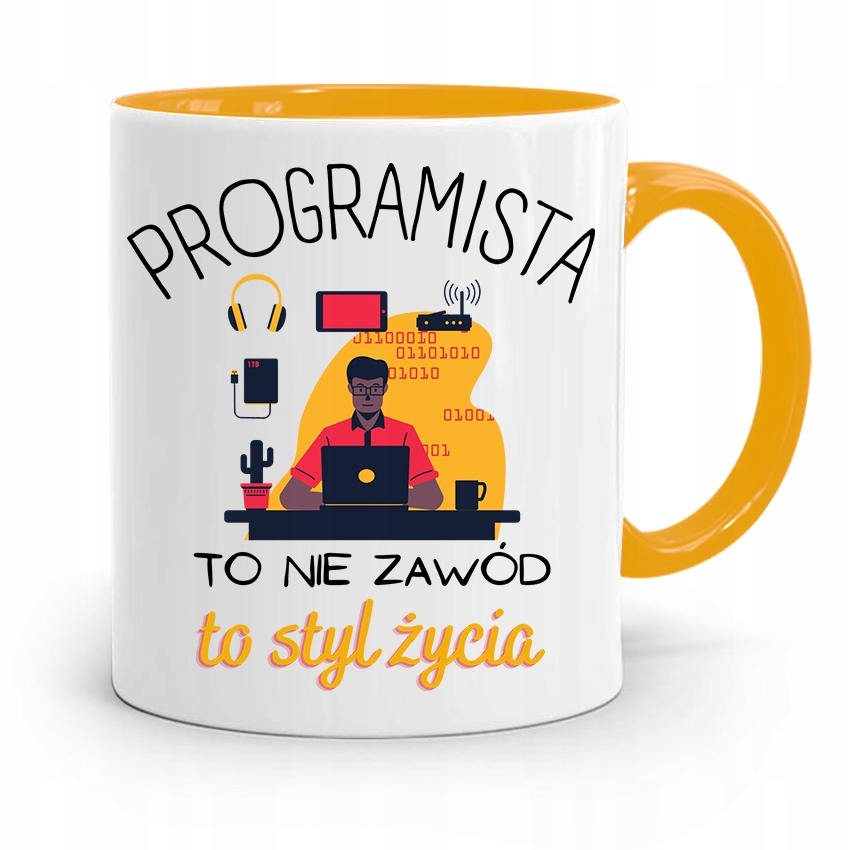 Kubek Żółty Informatyka Programisty To Styl Życia Z Nadrukiem Ze Zdjęciem