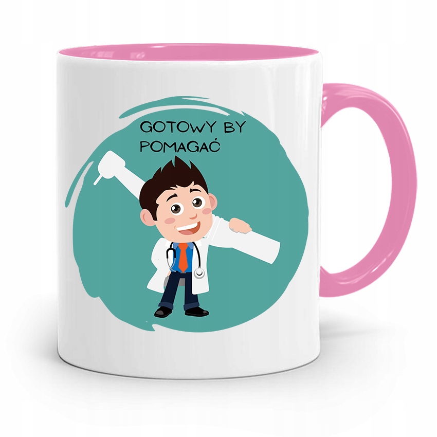 Kubek Różowy Prezent Dentysty Gotowy By Pomagać Z Nadrukiem Ze Zdjęciem