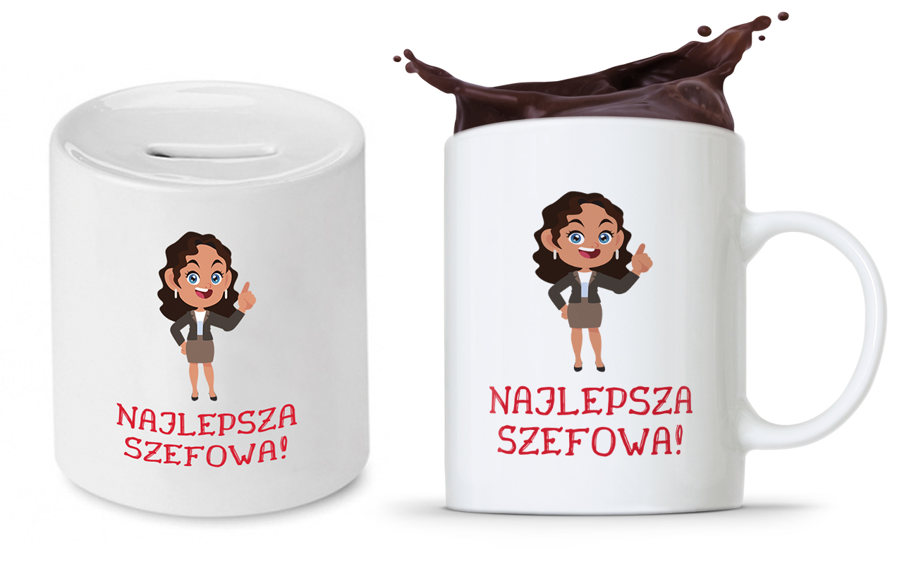Dla Szefa Szefowej Zestaw Kubek + Skarbonka Z Nadrukiem Ze Zdjęciem