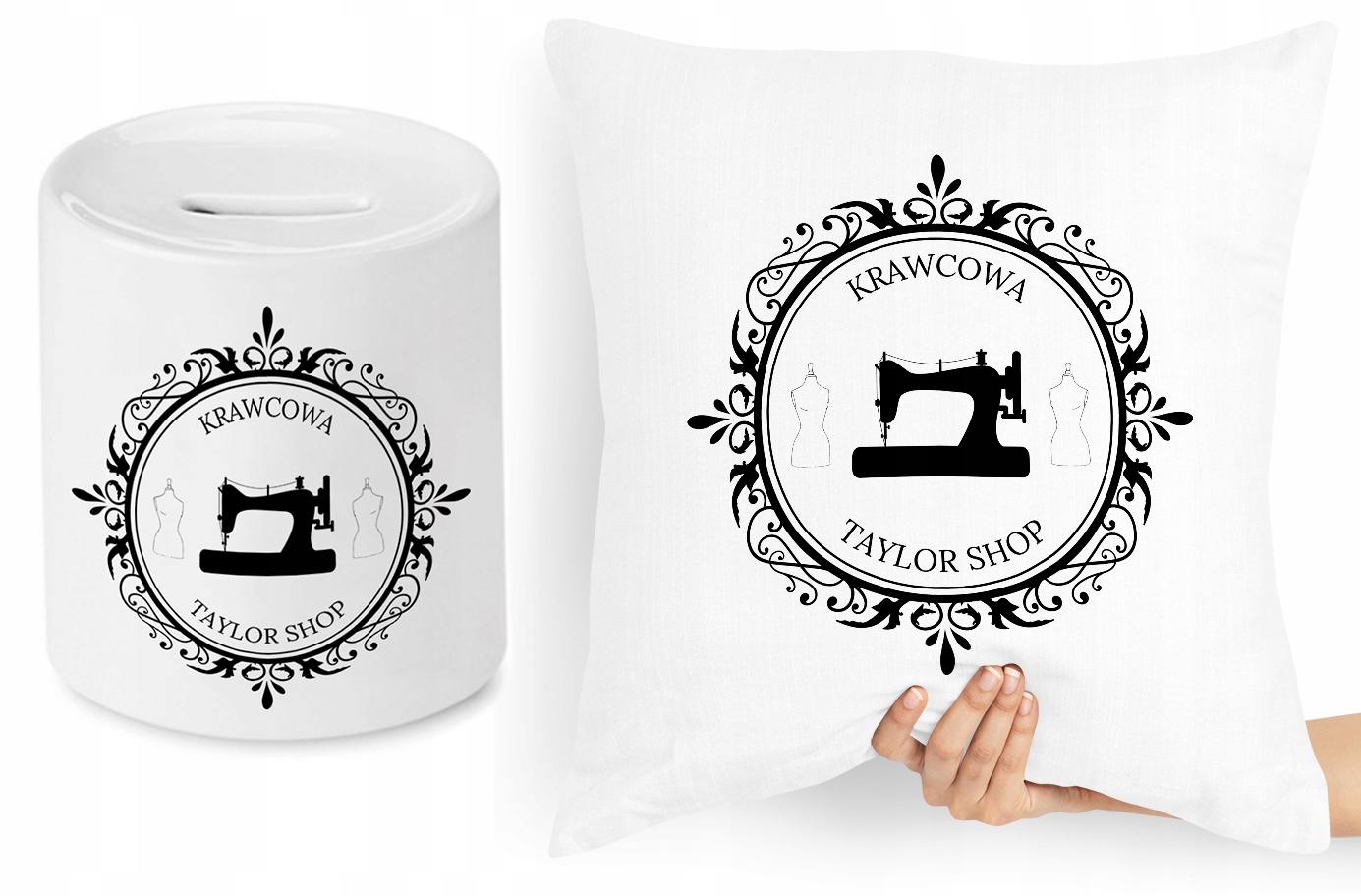 Dla Krawca Krawcowej Zestaw Poduszka + Skarbonka Z Nadrukiem Ze Zdjęciem