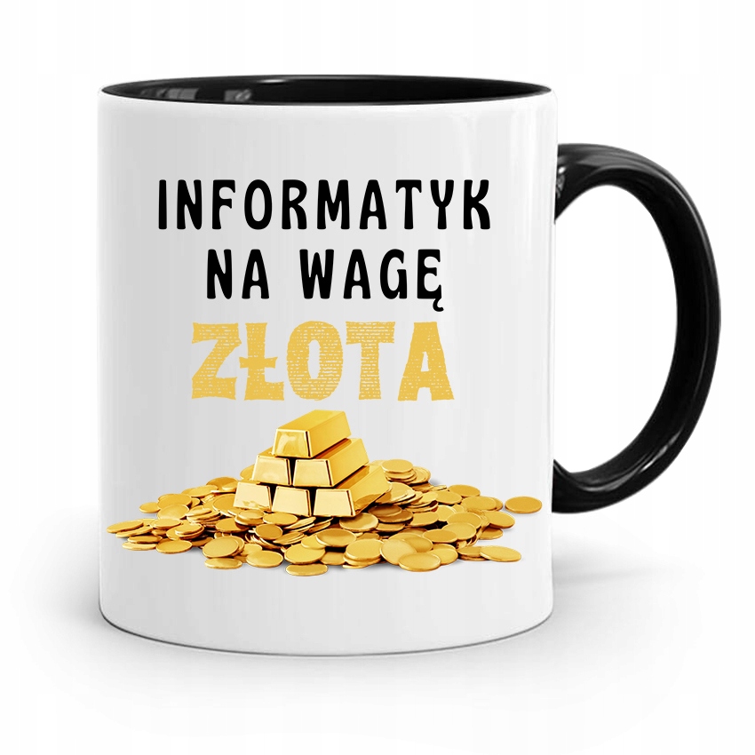 Kubek Czarny Informatyka Programisty Na Wage Złota Z Nadrukiem Ze Zdjęciem