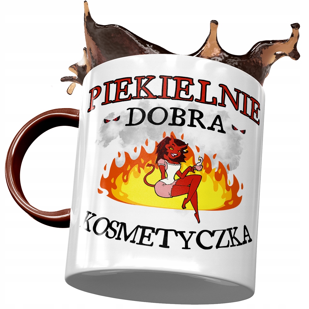 Kubek Bordowy Dla Kosmetyczki Piekielnie Dobra Z Nadrukiem Ze Zdjęciem