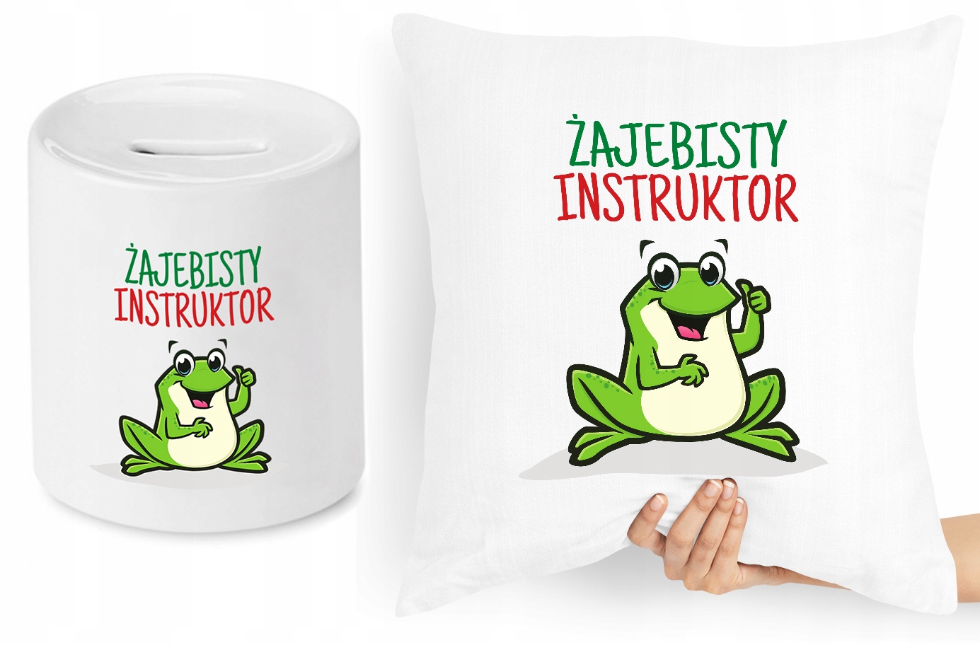 Dla Instruktora Zestaw Poduszka + Skarbonka Z Nadrukiem Ze Zdjęciem