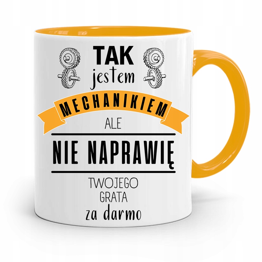 Kubek Żółty Dla Mechanika Tak Jestem Mechanikiem Z Nadrukiem Ze Zdjęciem