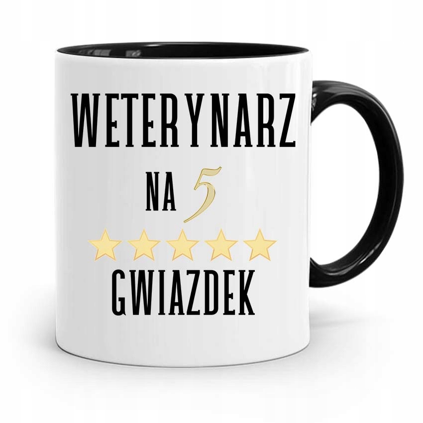 Kubek Czarny Dla Weterynarza Na Pięć Gwiazdek Z Nadrukiem Ze Zdjęciem