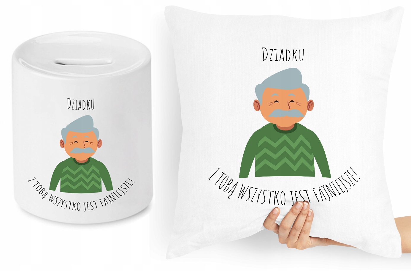 Dla Dziadka Zestaw Poduszka + Skarbonka Prezent Z Nadrukiem Ze Zdjęciem