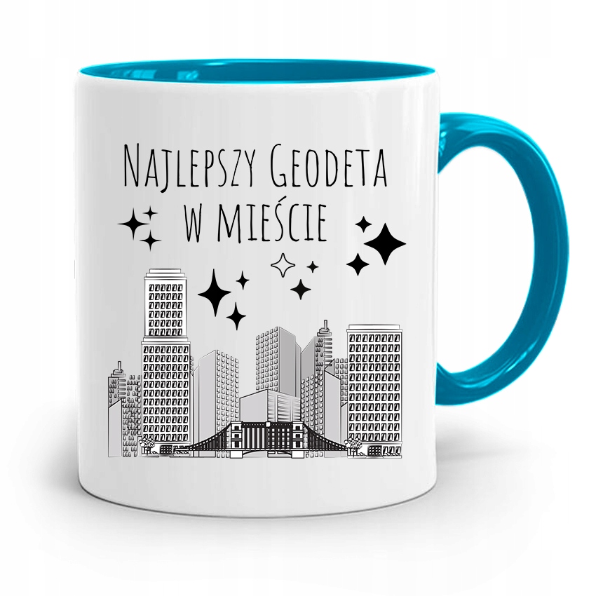 Kubek Błękitny Dla Geodety Najlepszy W Mieście Z Nadrukiem Ze Zdjęciem