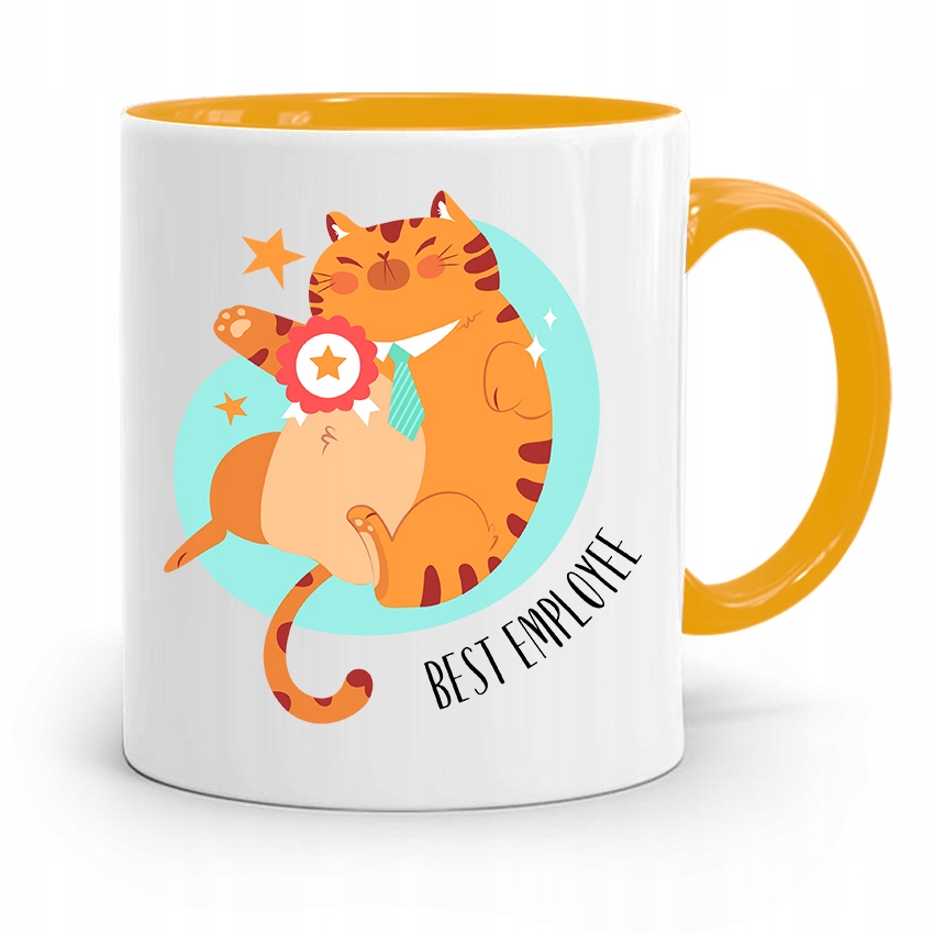 Dla Pracownika Kubek Żółty Best Employee Prezent Z Nadrukiem Ze Zdjęciem