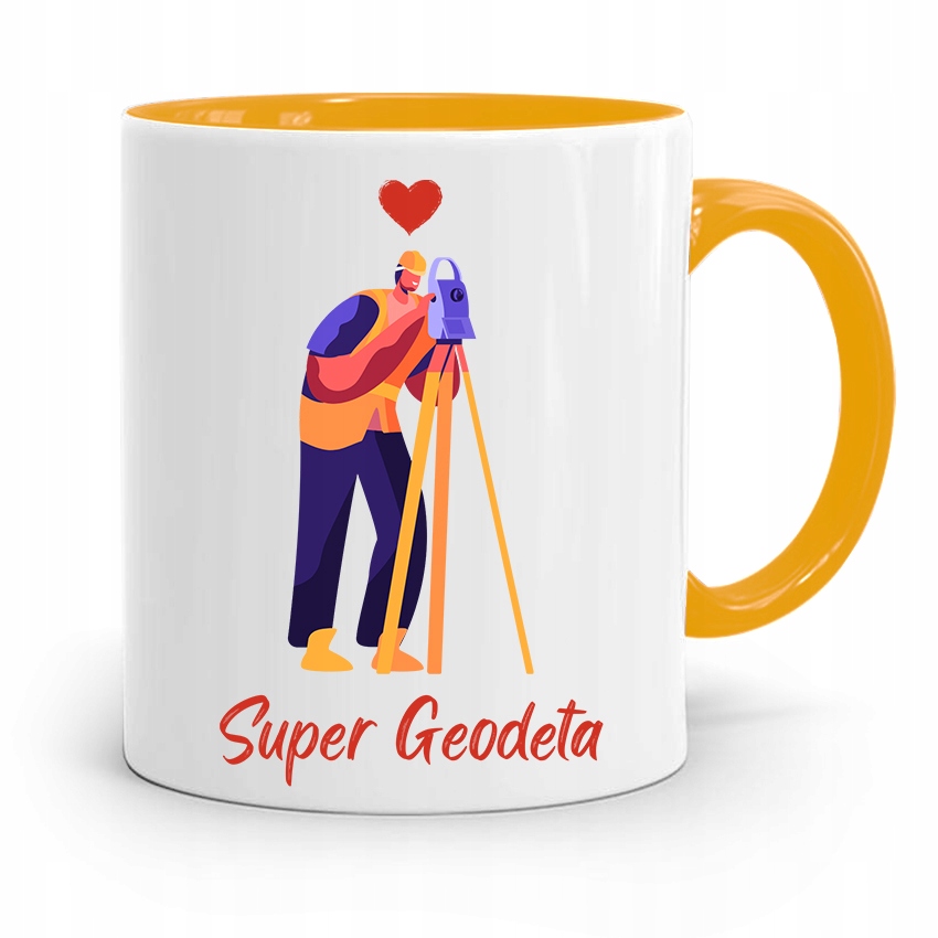 Kubek Żółty Dla Geodety Super Geodeta Prezent Z Nadrukiem Ze Zdjęciem