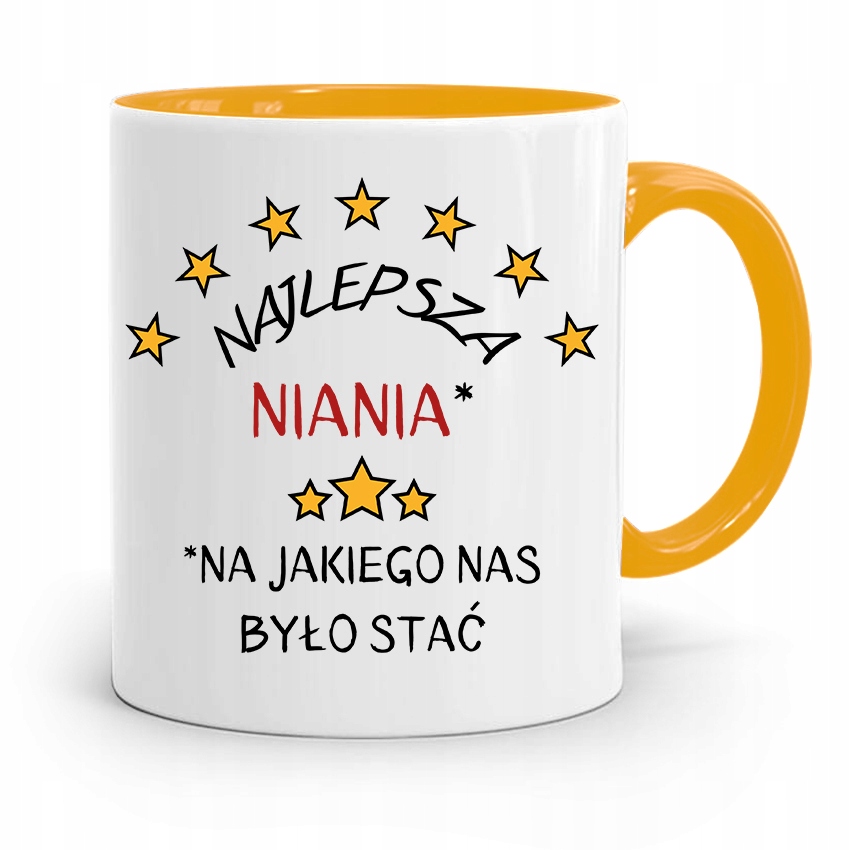 Dla Niani Opiekunki Kubek Żółty Na Prezent Z Nadrukiem Ze Zdjęciem