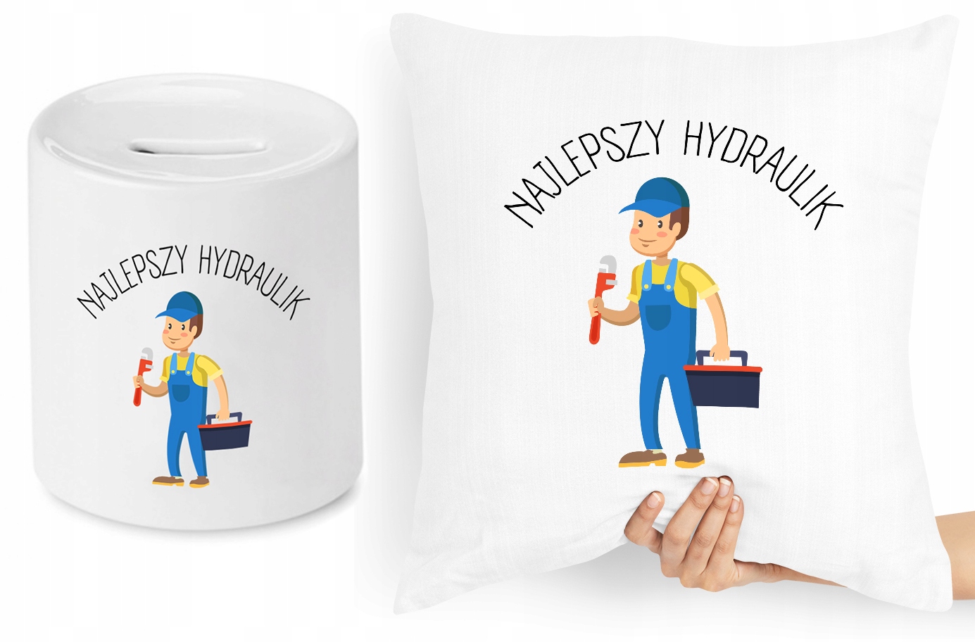 Dla Hydraulika Zestaw Poduszka + Skarbonka Z Nadrukiem Ze Zdjęciem
