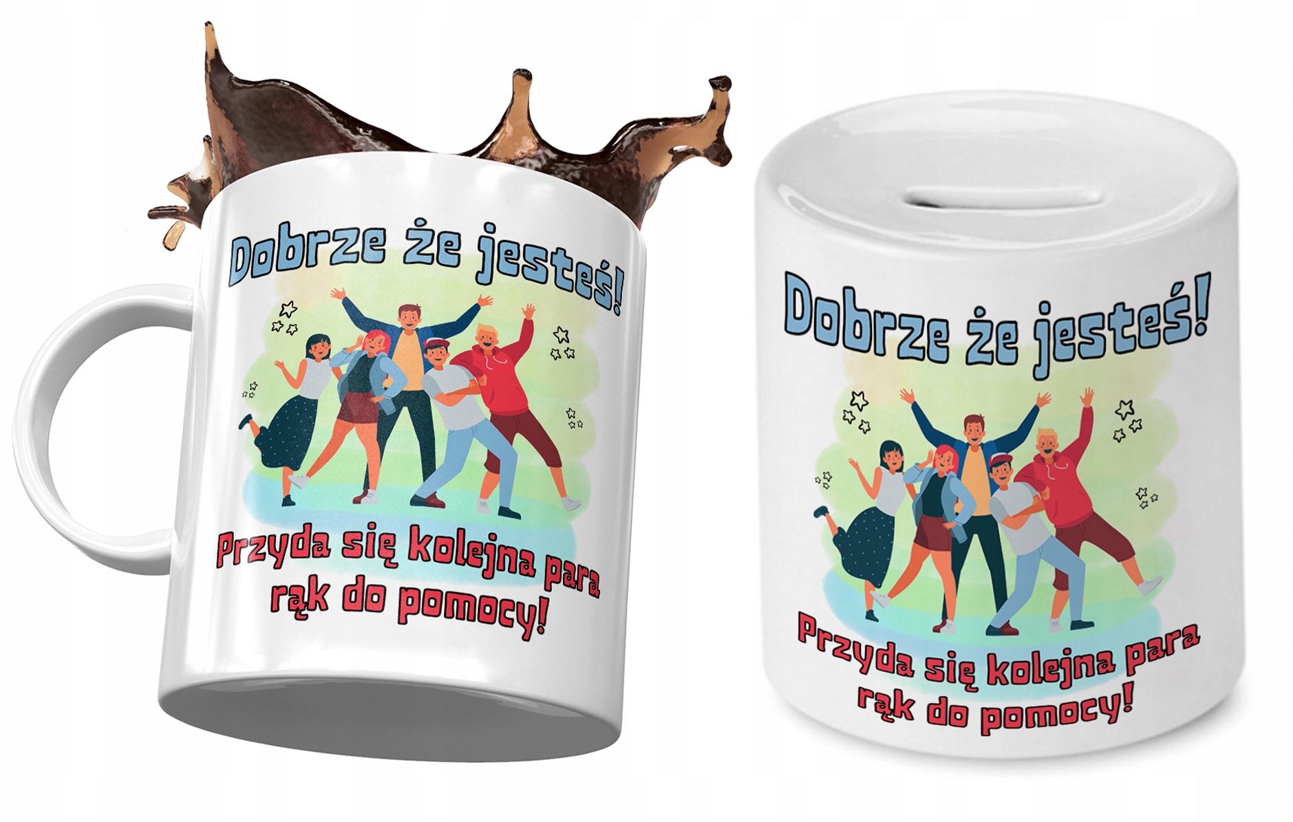 Powitanie W Pracy Zestaw Kubek + Skarbonka Prezent Z Nadrukiem Ze Zdjęciem