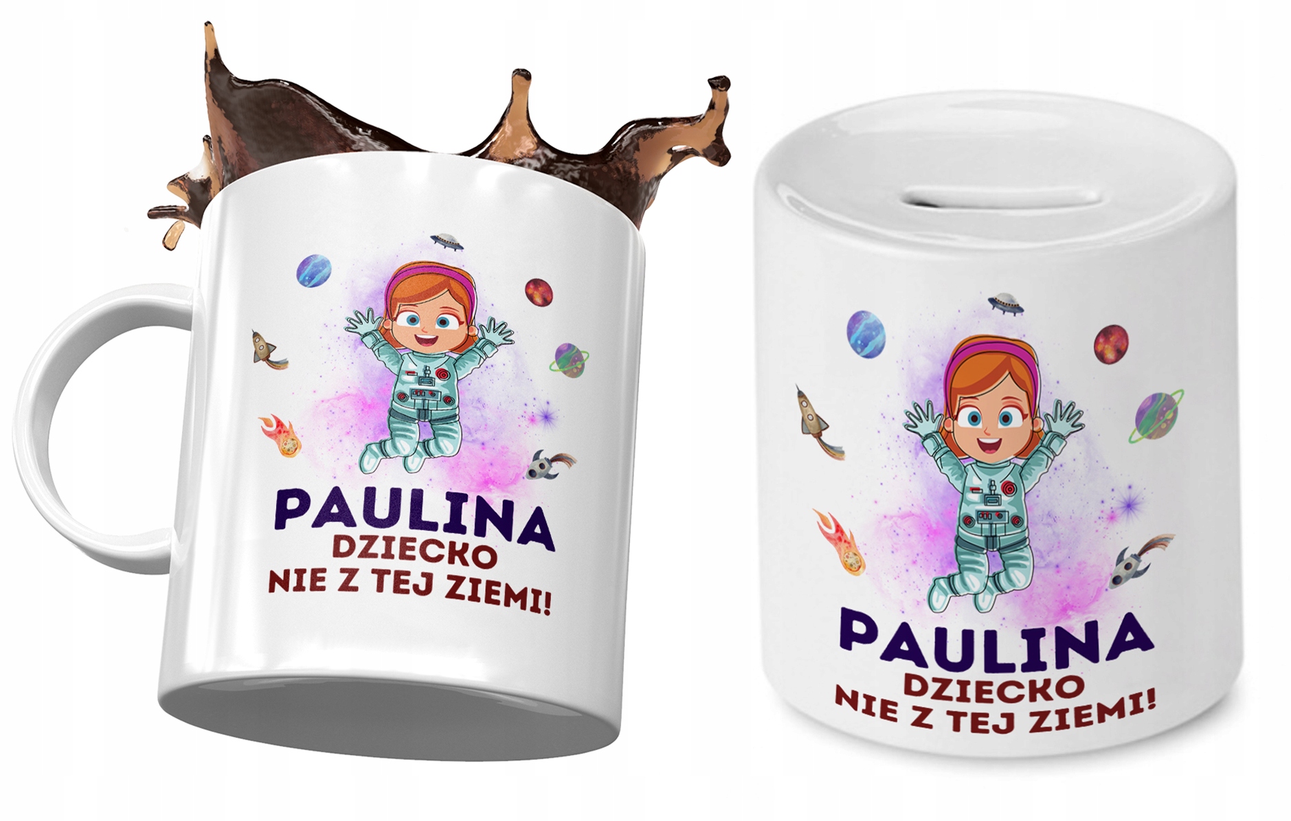 Dla Pauliny Zestaw Kubek + Skarbonka Dla Dziecka Z Nadrukiem Ze Zdjęciem