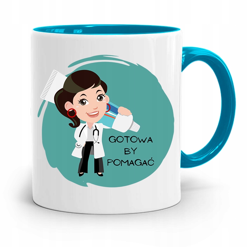 Kubek Błękitny Prezent Dentysty Gotowy By Pomagać Z Nadrukiem Ze Zdjęciem