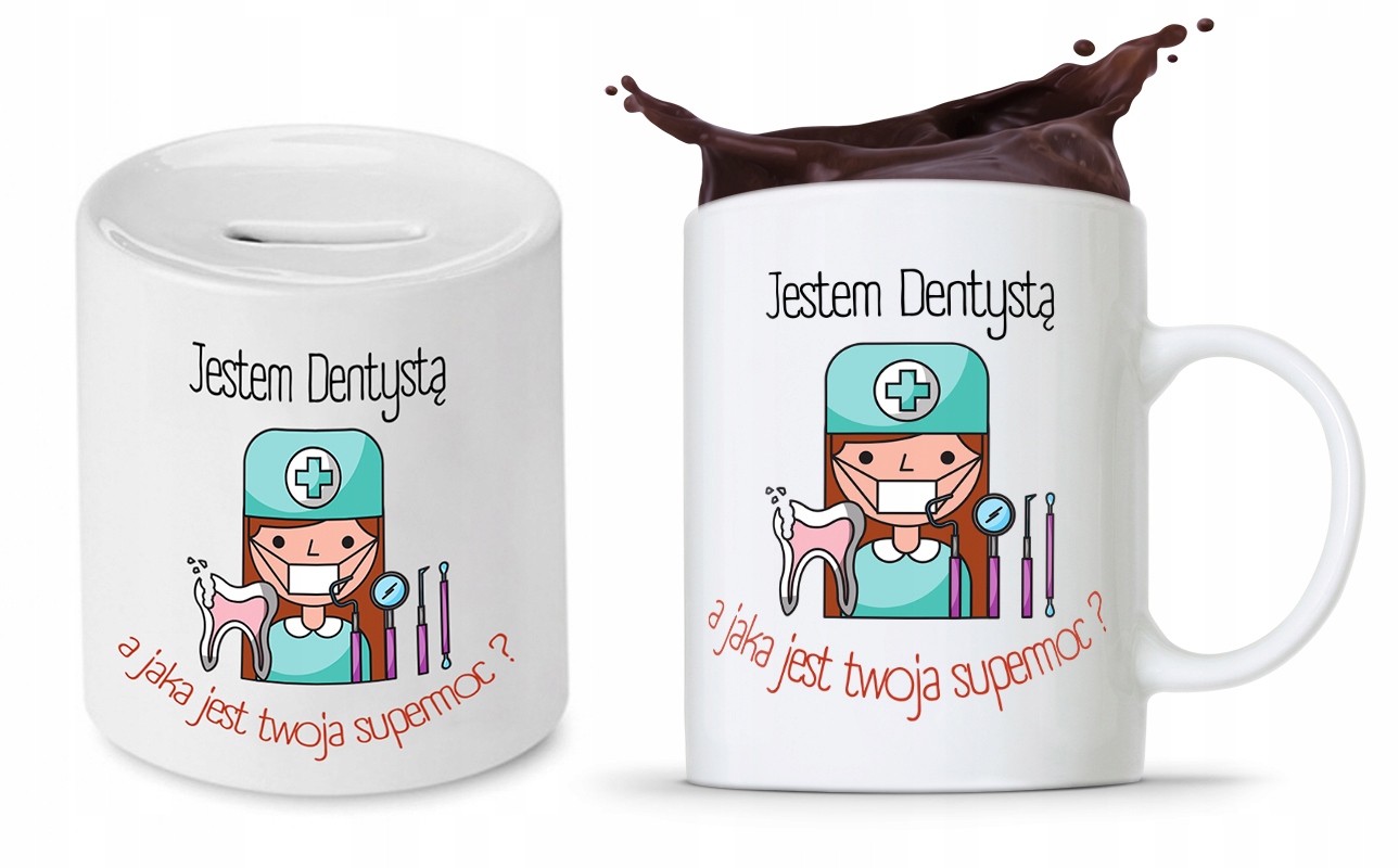 Zestaw Dla Dentysty Stomatologa Kubek + Skarbonka Z Nadrukiem Ze Zdjęciem