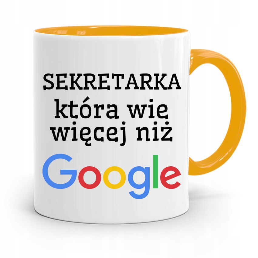 Kubek Żółty Prezent Dla Sekretarki Wie Więcej Niż Z Nadrukiem Ze Zdjęciem