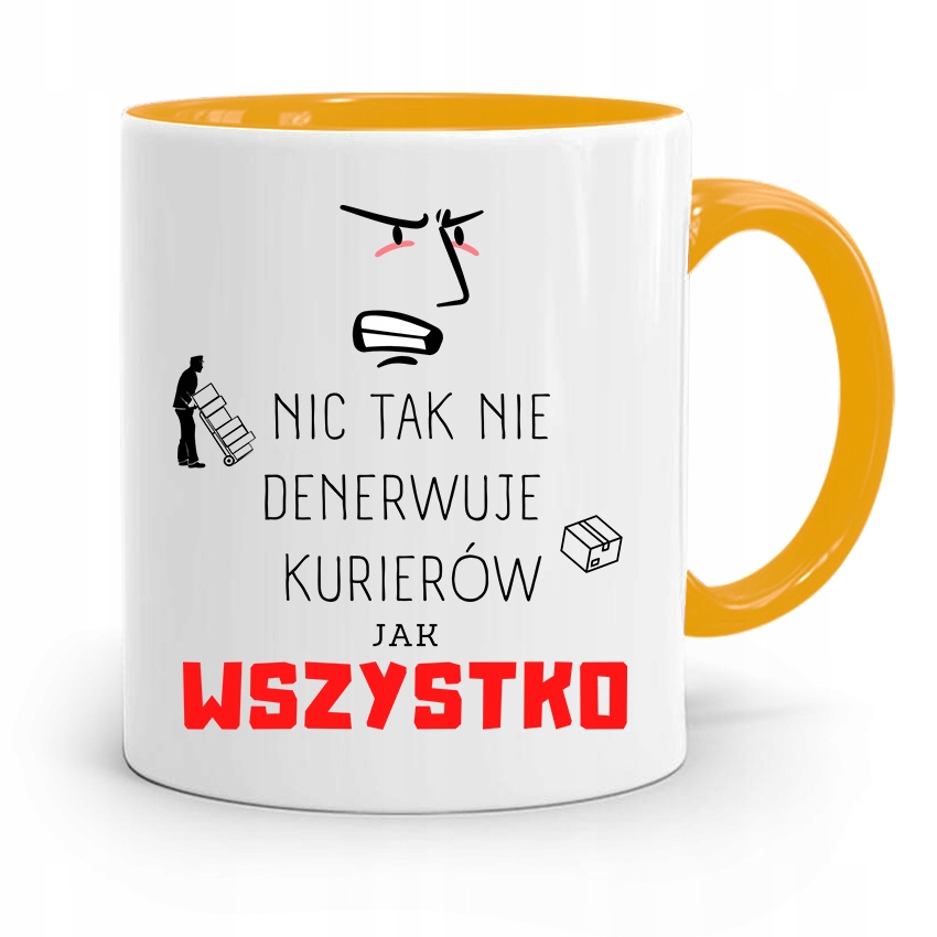 Kubek Żółty Dla Kuriera Nic Tak Nie Denerwuje Z Nadrukiem Ze Zdjęciem