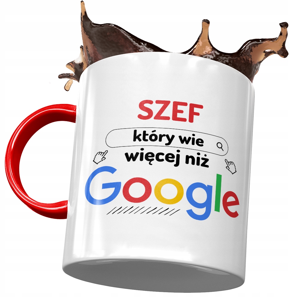 Kubek Czerwony Dla Szefa Wie Więcej Niż Google Z Nadrukiem Ze Zdjęciem