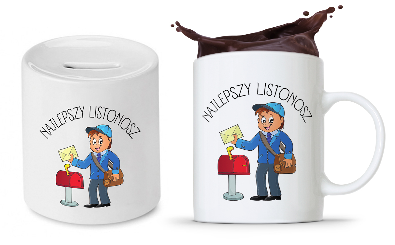 Dla Listonosza Zestaw Kubek + Skarbonka Prezent Z Nadrukiem Ze Zdjęciem