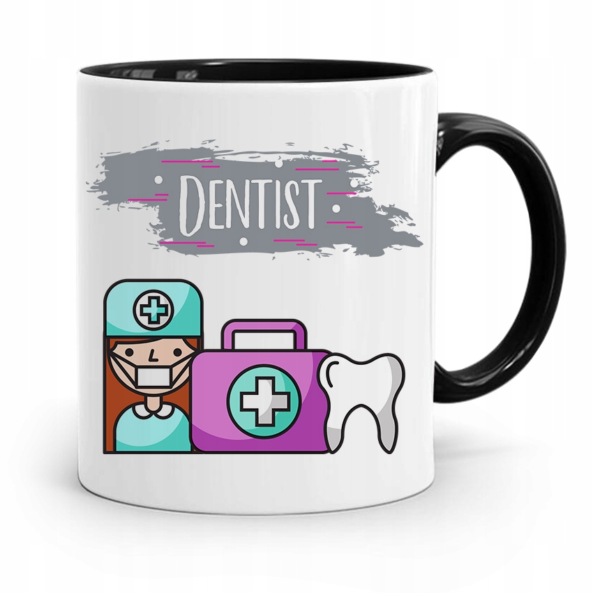 Kubek Czarny Prezent Dentysty Stomatologa Dentist Z Nadrukiem Ze Zdjęciem