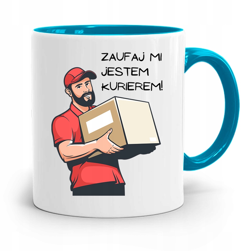 Kubek Błękitny Dla Kuriera Zaufaj Mi Jestem Z Nadrukiem Ze Zdjęciem