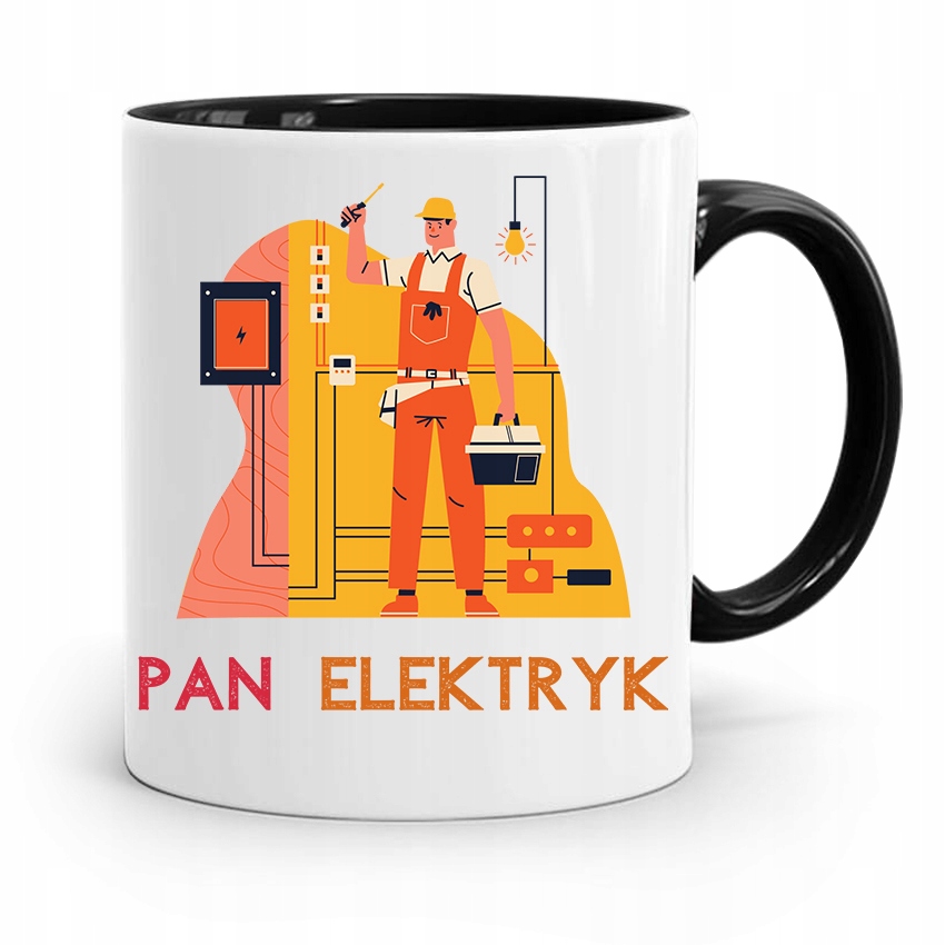 Kubek Czarny Prezent Dla Elektryka Pan Elektryk Z Nadrukiem Ze Zdjęciem